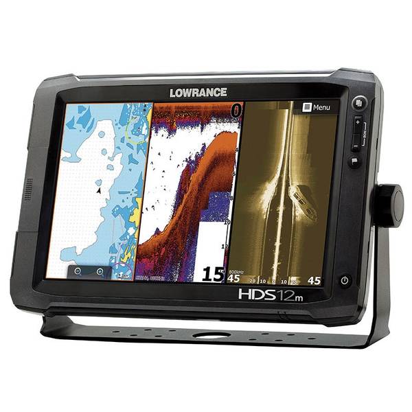 Die neue HDS Gen2 Touch-Serie von Lowrance bietet Kartenplotter (links) sowie Fishfinder (Mitte) und DownScan Imaging in einem Gerät.