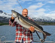 Ein häufiger Beifang sind die kampfstarken Köhler. Dieses Exemplar von 28 Pfund biss über 200 Metern Wassertiefe auf zehn Meter.