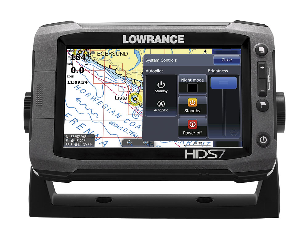 Der HDS-7 Touch Fisch­finder mit GPS und Bedienungssoftware für den Autopiloten.