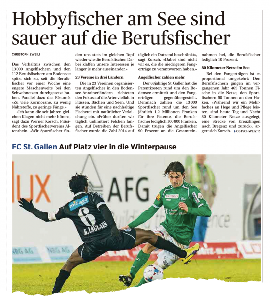 Wichtiger als Fussball: Der Bodensee und seine Fischerverdrängen den FC St. Gallen auf Platz zwei.