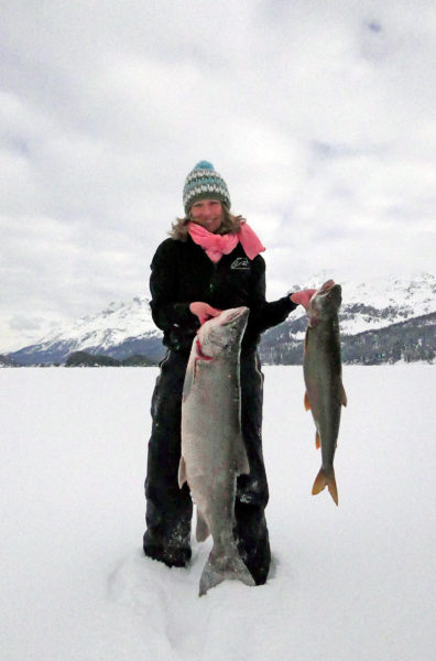 Silsersee-Namaycush Doublette, 101,5 cm, 19,6 Pfund und 73 cm, 7,4 Pfund